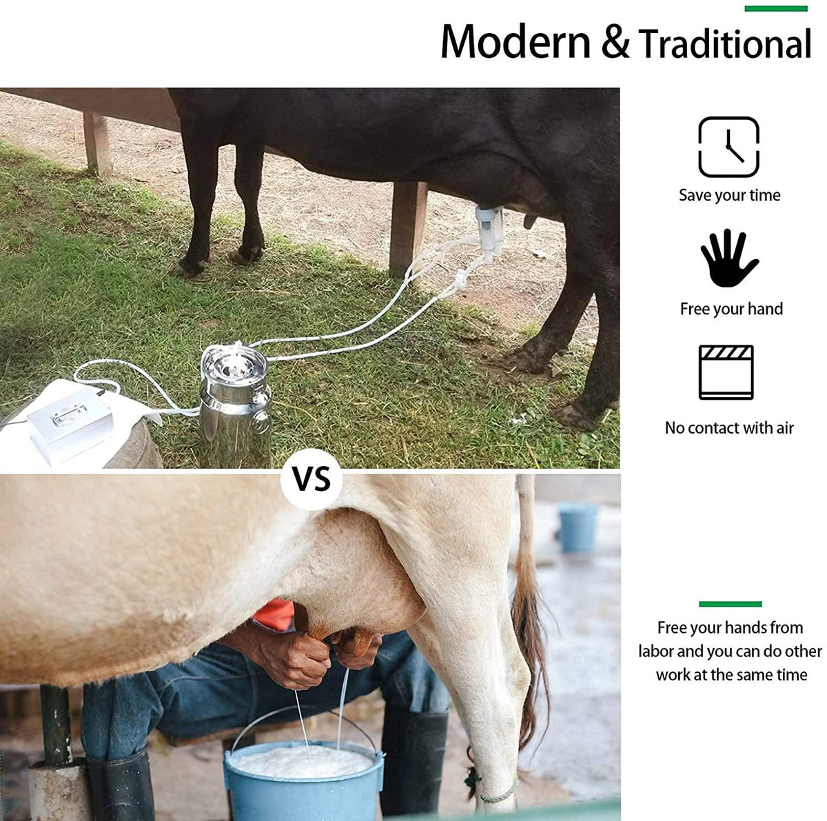 tehongmai electric milking machine for goats, 14l pulsation vacuum pump milker, automatic portable livestock milking equipment with stainless steel bucket, for goat sheep