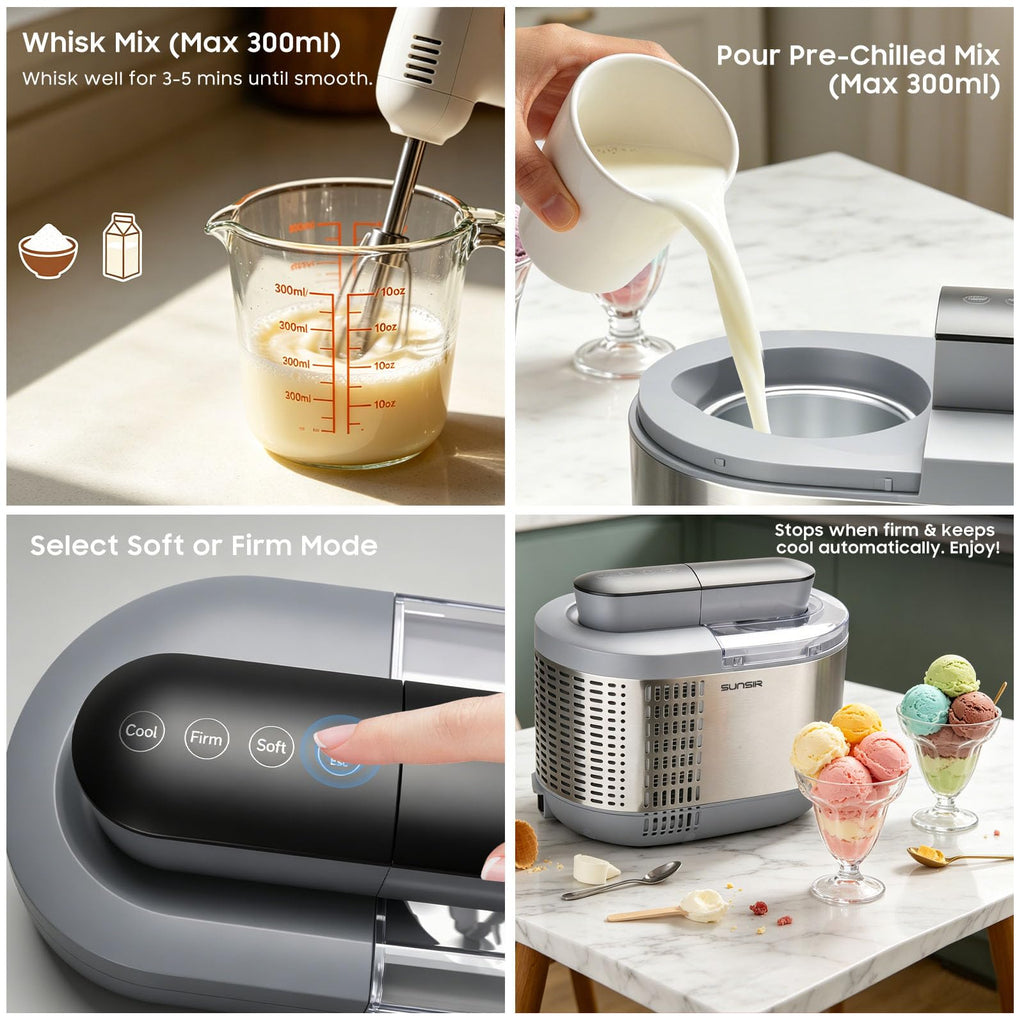 Premium Automatic Single Serve Semi-Conductor Ice Cream Maker, No Pre-Freezing -in Cooling System, 1.2 Pint (600ml), Soft & Firm Modes with 6H Keep Cool, Gelato & Sorbet Machine for Home | Homemade Ice Cream, Frozen Desserts