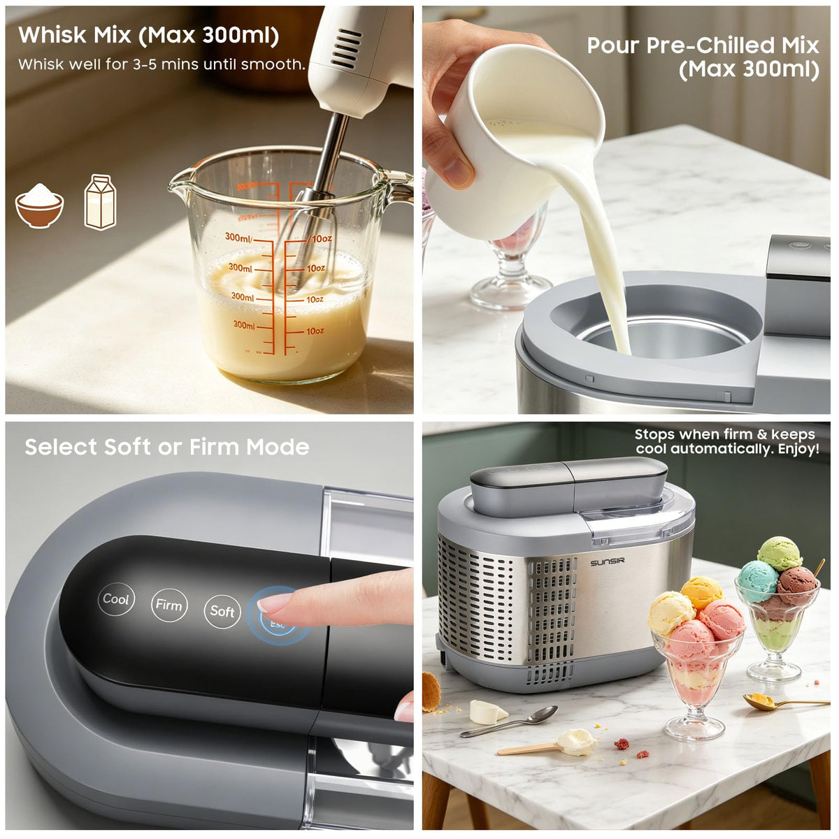 Premium Automatic Single Serve Semi-Conductor Ice Cream Maker, No Pre-Freezing -in Cooling System, 1.2 Pint (600ml), Soft & Firm Modes with 6H Keep Cool, Gelato & Sorbet Machine for Home | Homemade Ice Cream, Frozen Desserts