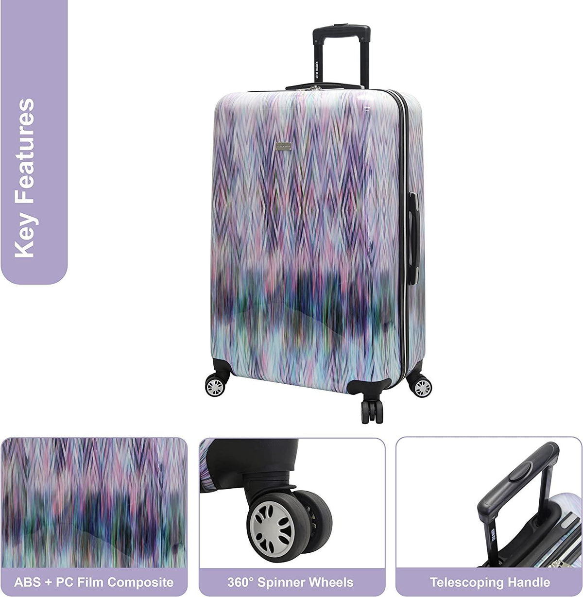 Luggage Collection - 3 Piece Hardside Lightweight Spinner Suitcase Set - Travel Set includes 20 Inch Carry On, 24 inch and 28 Inch Checked Suitcases (Diamond)