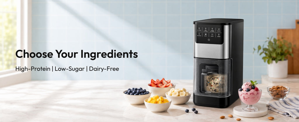 Ice Cream Maker, 7-in-1 Ice Cream Machine for Gelato, Sorbet & Milkshakes, 1 Pint Compact Homemade Dessert Maker with Re-Spin for Keto, Protein & Healthy Treats