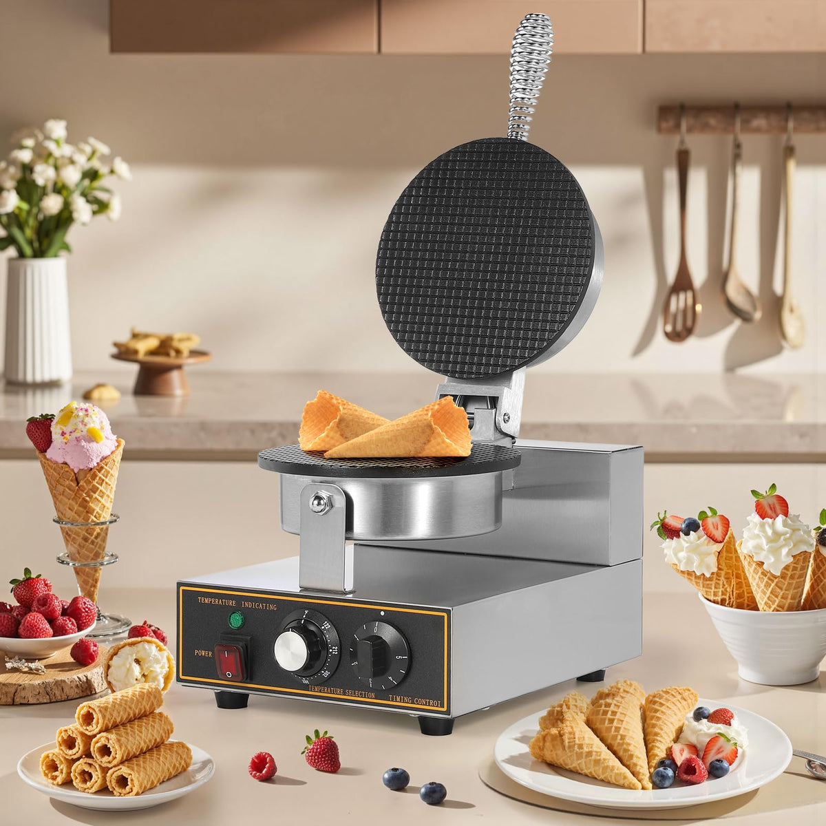 Commercial Ice Cream Cone Machine Waffle Cone Maker 110V Electric  Steel Egg Roll Mold Nonstick Waffle Cone and Bowl Maker for Home Restaurant Use 1200W