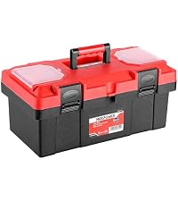 Tool Box 16 inch, Plastic Small Tool Box with Latch and Removable Tray, Lockable Toolbox for Home