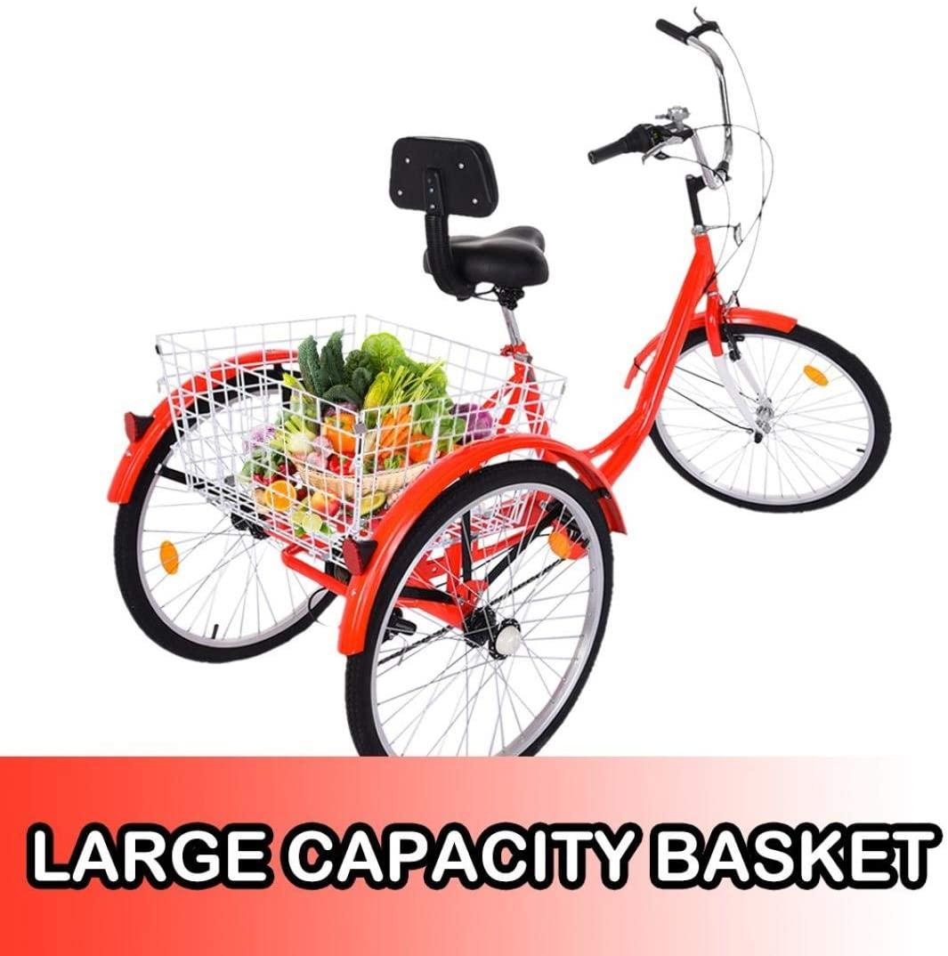 Adult Tricycles Cruiser Bikes,24 inch 3 Wheel 7-Speed, Three-Wheeled Cruiser Trike with Shopping Basket, for Elderly,Seniors, Women, Men, for Parents