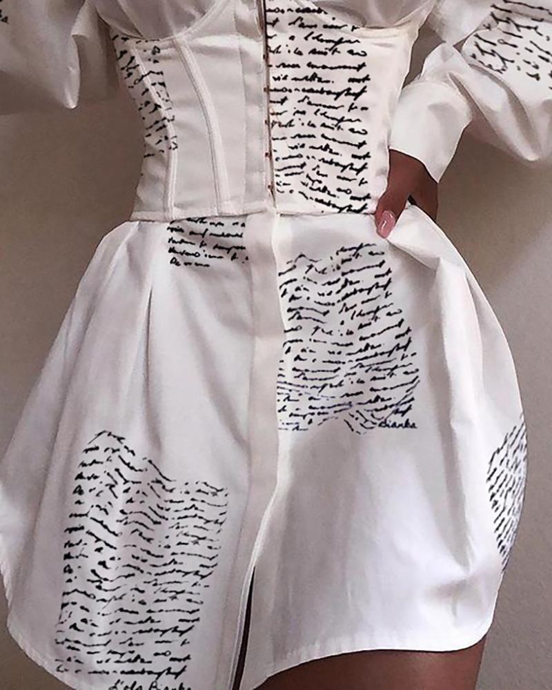 Turn-down Collar Letter Print Buttoned Shirt Dress