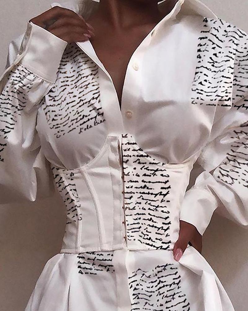 Turn-down Collar Letter Print Buttoned Shirt Dress