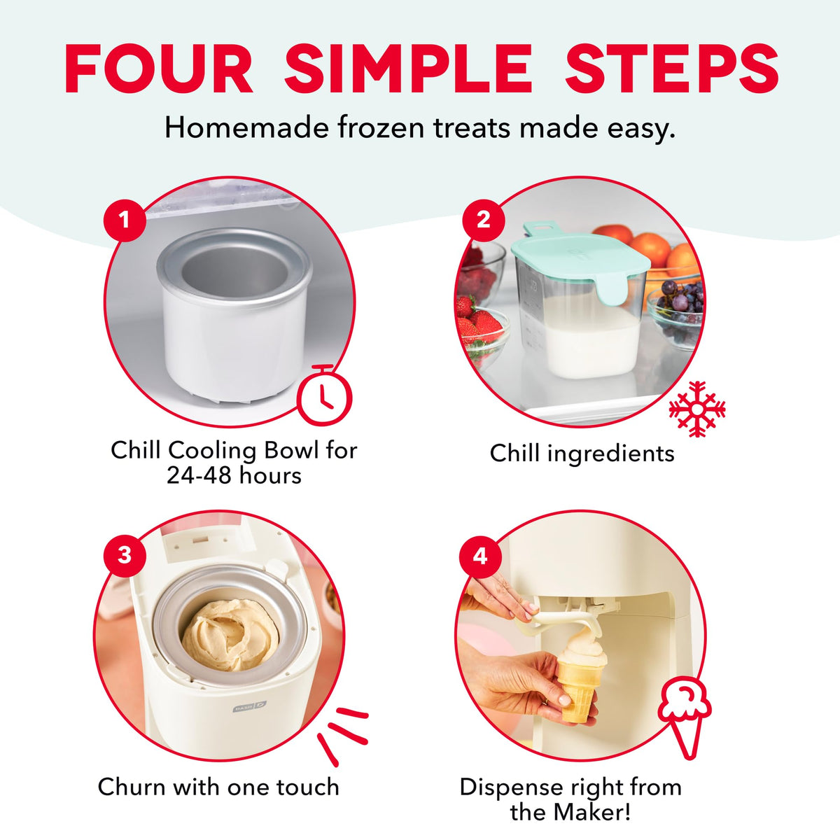 Soft Serve Ice Cream Maker | Frozen Yogurt, Sorbet, and Gelato - Countertop Ice Cream Machine for Home with Freezer Bowl, Ingredient Chute, & Dispensing Lever - Includes 4 Serving Bowls & Spoons