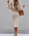 solid bubble sleeve skinny waist sweater dress