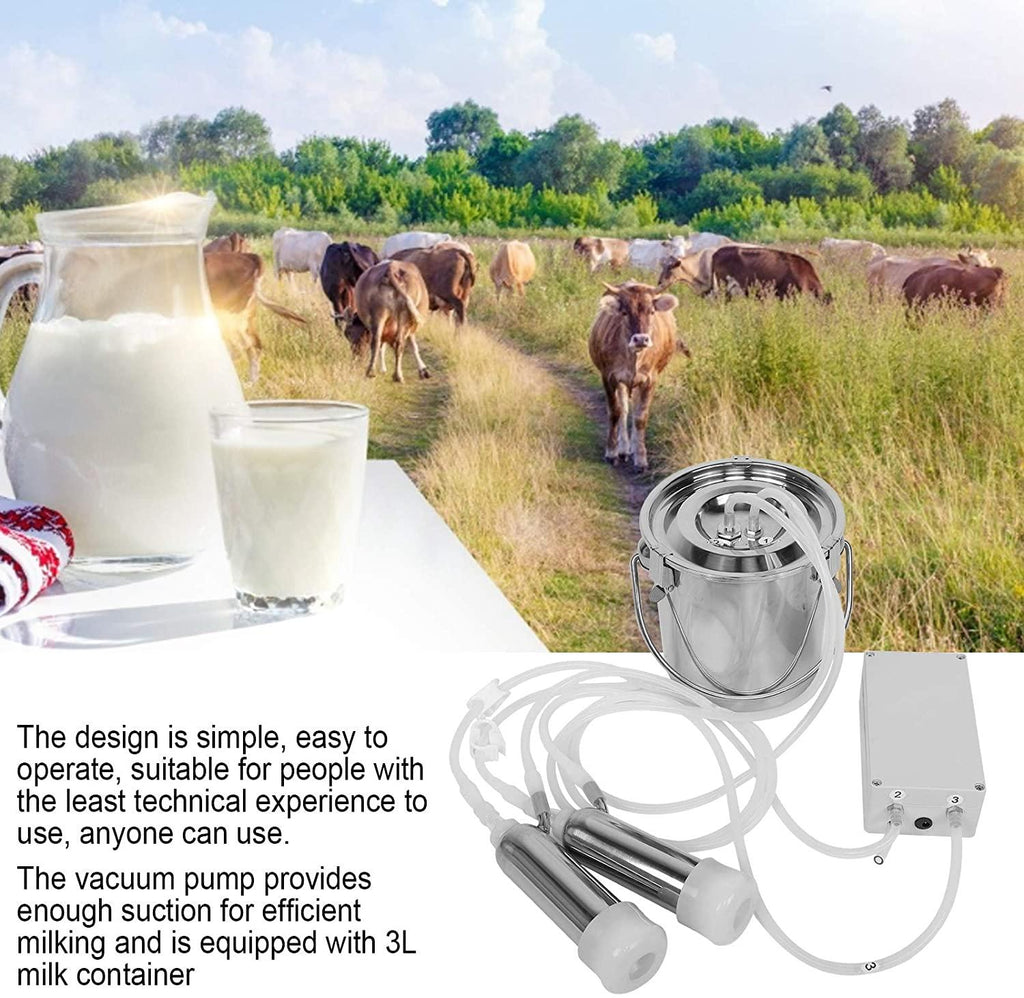 haox 3l electric milking machine for cows, pulsation vacuum pump milker, milking supplies with stainless steel bucket, portable suction machine, livestock milking equipment for cows(us)