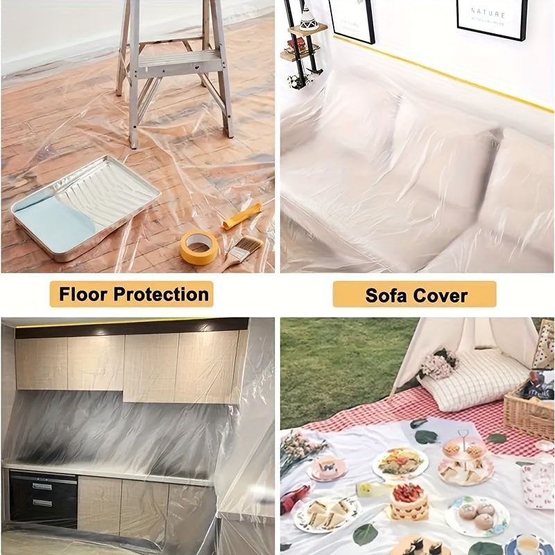Pre-Taped MasFilm, Clear Plastic Sheeting Plastic Drop Cloths For Painting, Automotive Appliance, Plastic Sheeting Cover For Home Painting