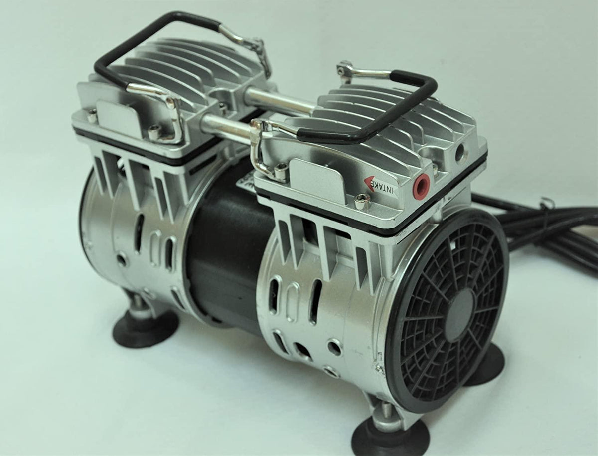 controlled twin piston oil-less vacuum pump 5.5cfm 3/4hp regulator/gauge hardware kit pressure control oil-free clean no oil mist