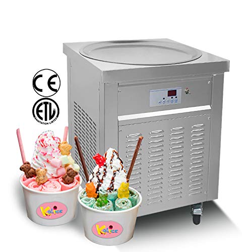 commercial ETL US  22" Single Round Pan Fry Ice Cream Machine, Stir-Fried Ice Cream Rolled Machine-Auto Defrost, Smart AI Temperature Control