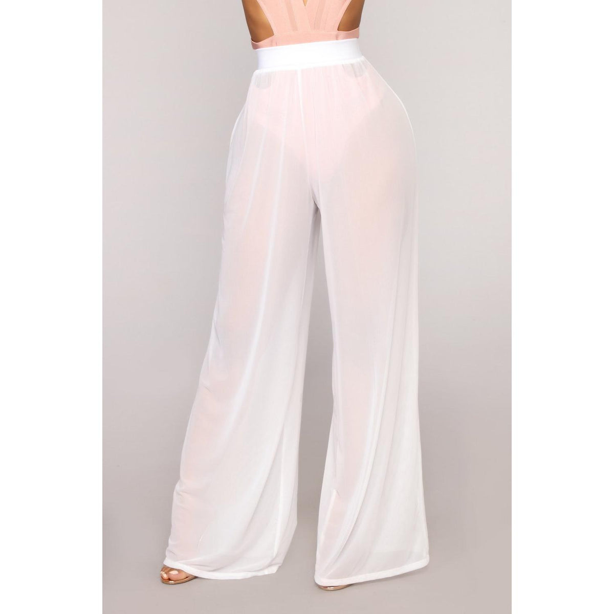 see through wide leg high waist trousers