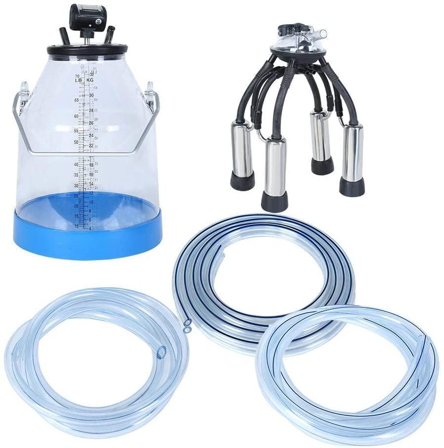 milking machine for goat cow, 32l pulsation vacuum pump milker portable goat milking supplies with transparent milking bucket household milking machine manual milker for cow sheep goat