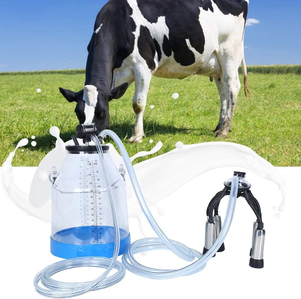 milking machine for goat cow, 32l pulsation vacuum pump milker portable goat milking supplies with transparent milking bucket household milking machine manual milker for cow sheep goat