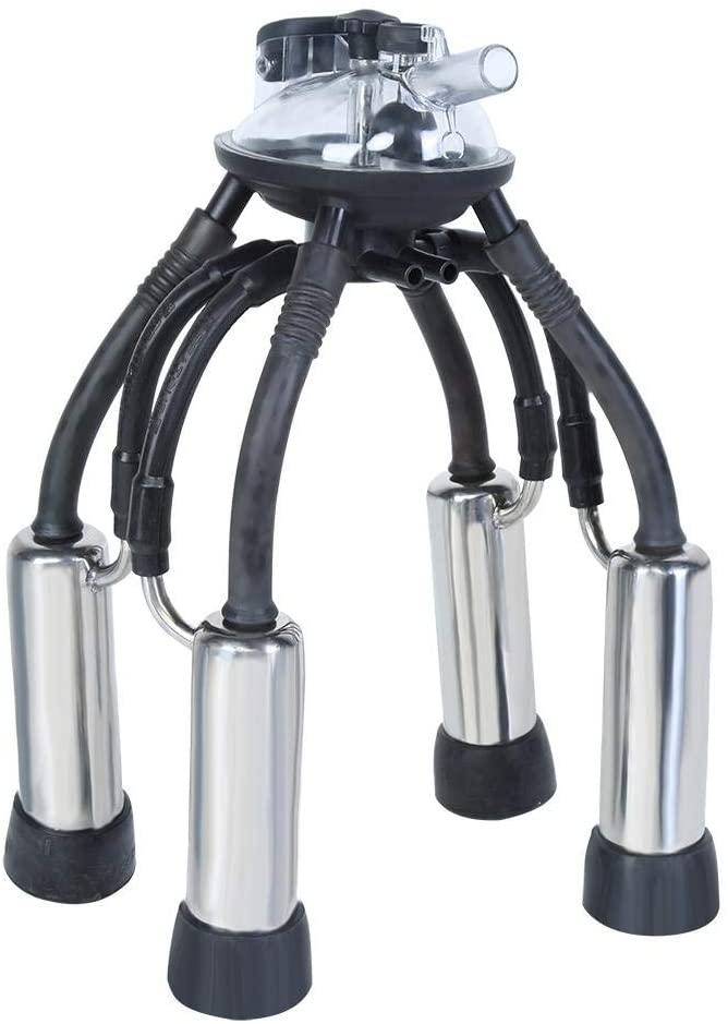 milking machine for goat cow, 32l pulsation vacuum pump milker portable goat milking supplies with transparent milking bucket household milking machine manual milker for cow sheep goat