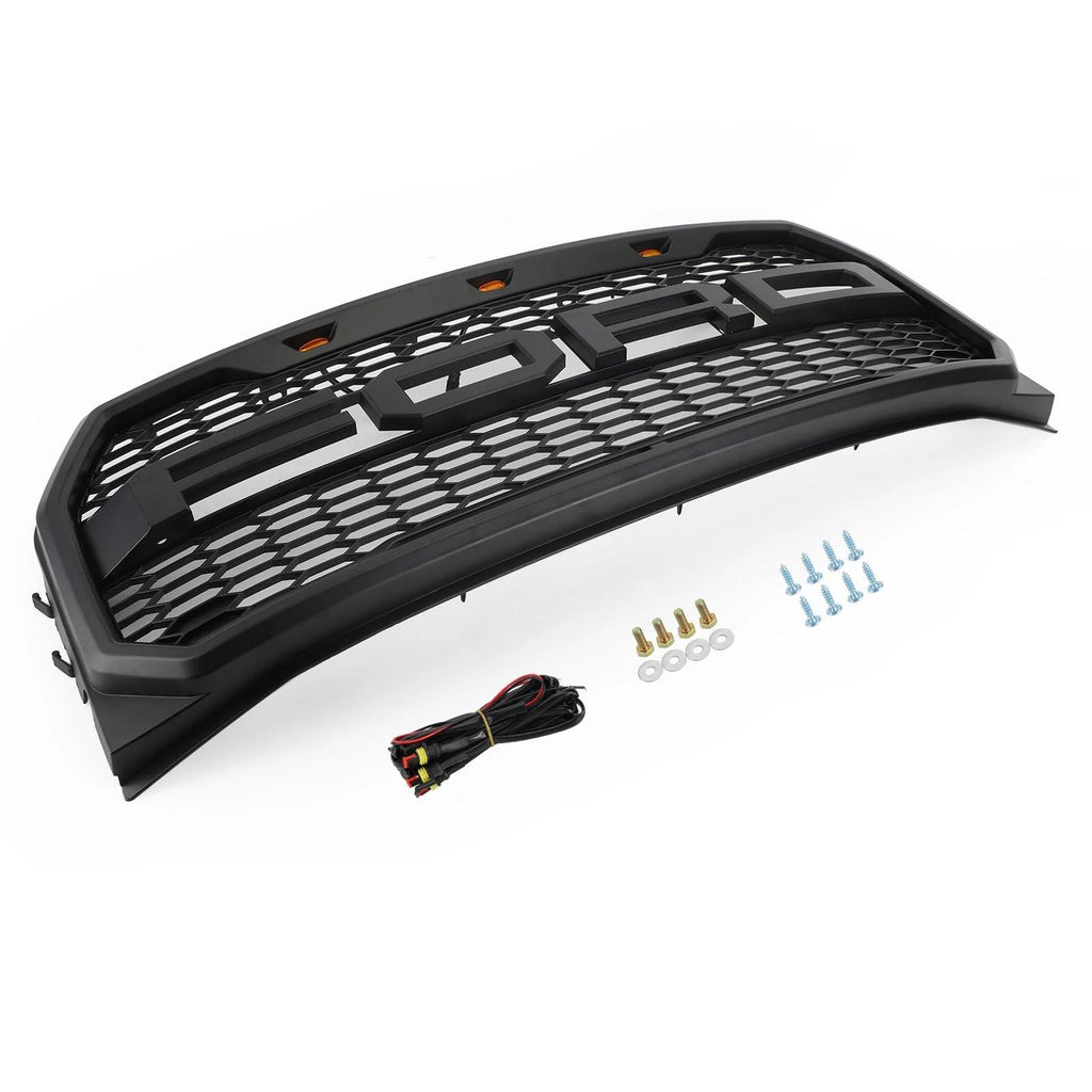 2015-2023 F150 Ford Raptor Style Black Front Bumper Grill W/ LED Grille Replacement Generic