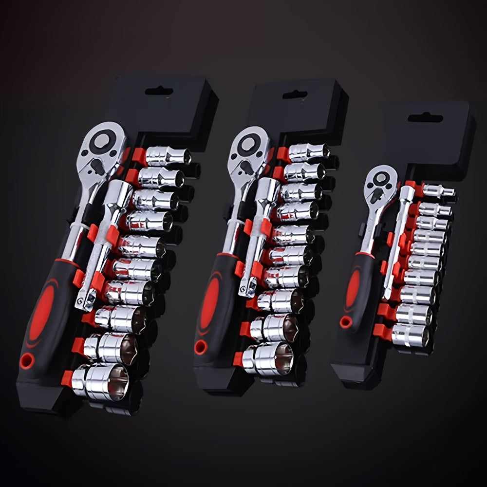 12 Pieces Ratchet Wrench Set ,Chrome Plated Steel 1/4 3/8 1/2InchTwo-way Wheel Wrench Auto Repair Tool-V-BR11