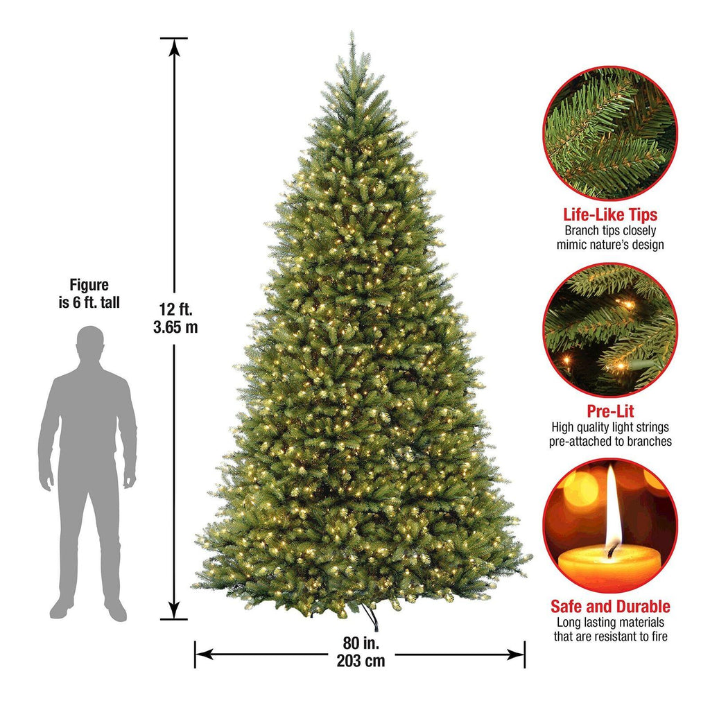 National Tree Company Pre-Lit Artificial Full Christmas Tree, Green, Dunhill ...