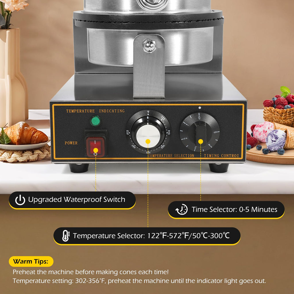 Commercial Ice Cream Cone Machine Waffle Cone Maker 110V Electric  Steel Egg Roll Mold Nonstick Waffle Cone and Bowl Maker for Home Restaurant Use 1200W