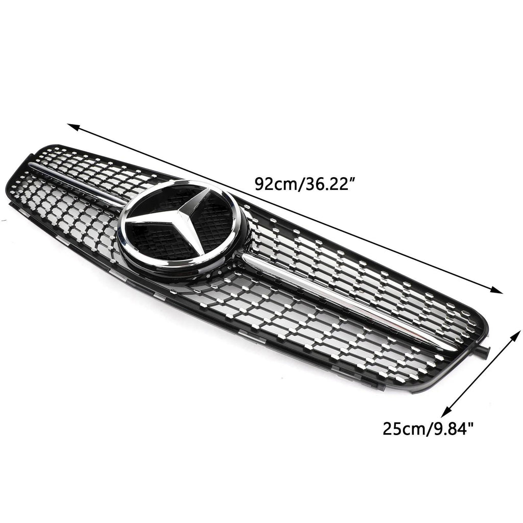 2008-2014 Benz W204 C200 C300 Diamond Black Chrome Front Grille Grill Generic