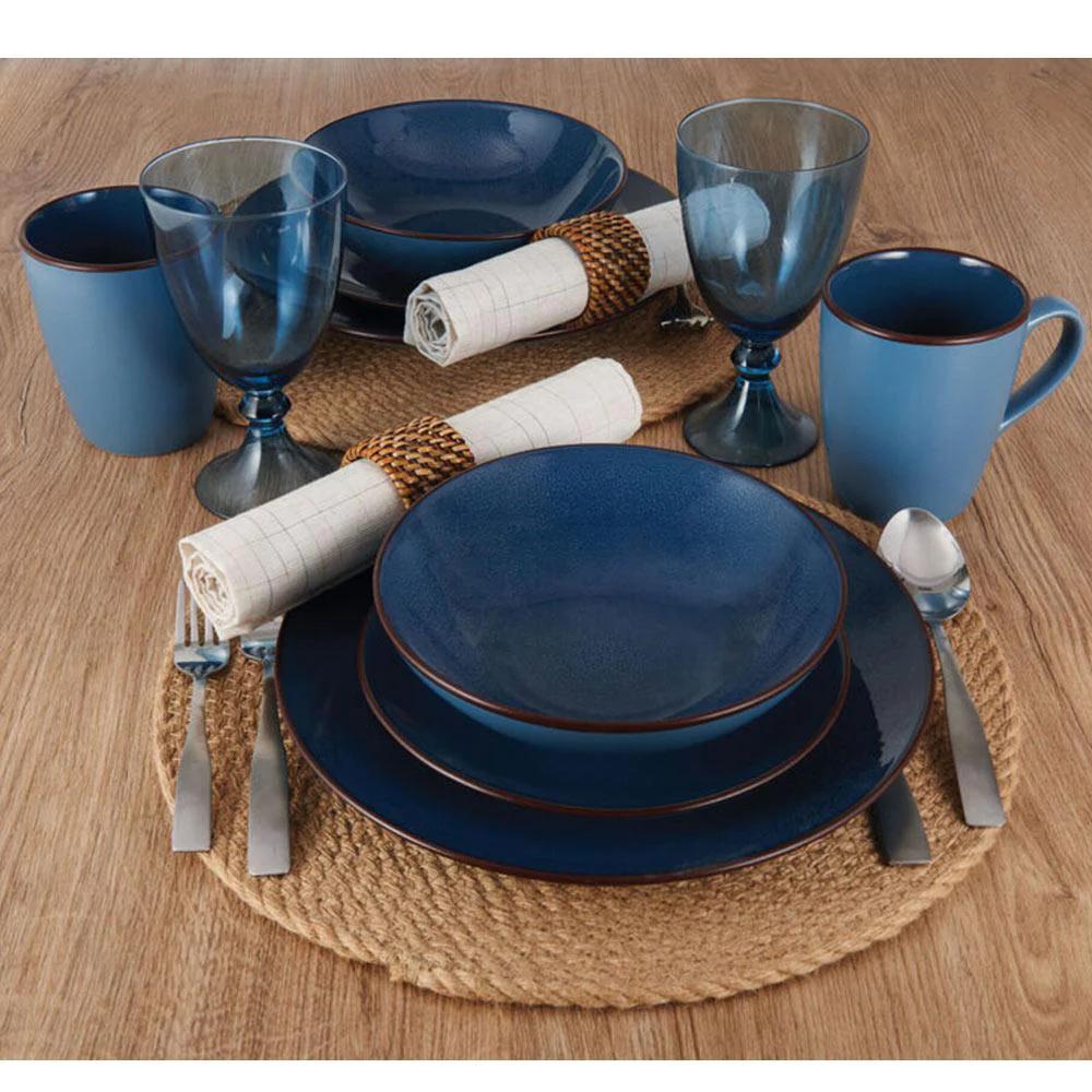 Pierce Blue 16 Piece Dinnerware Set, Service for 4