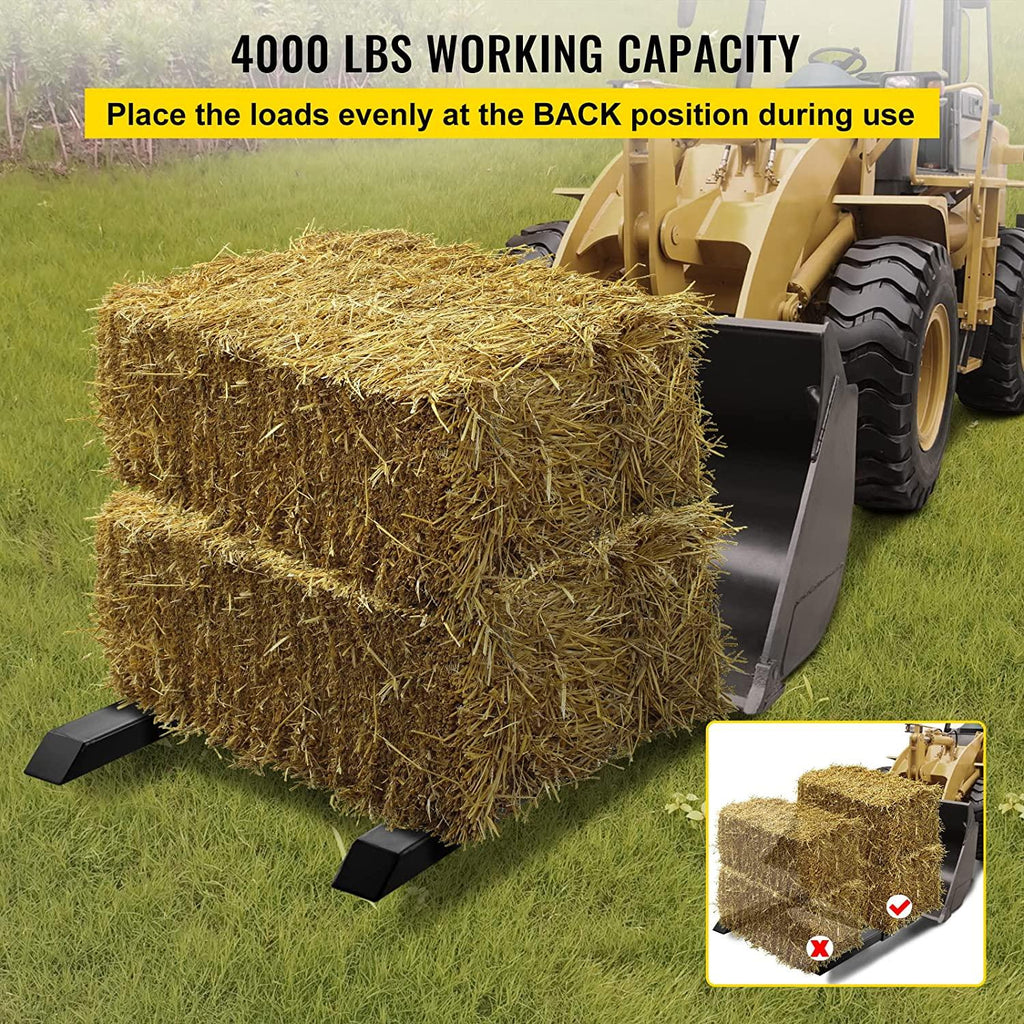mophorn pallet forks 58.7" 4000 lbs max, clamp on tractor bucket forks with adjustable stabilizer bar, heavy duty front loader forks, fork attachment for skid steer,loader bucket