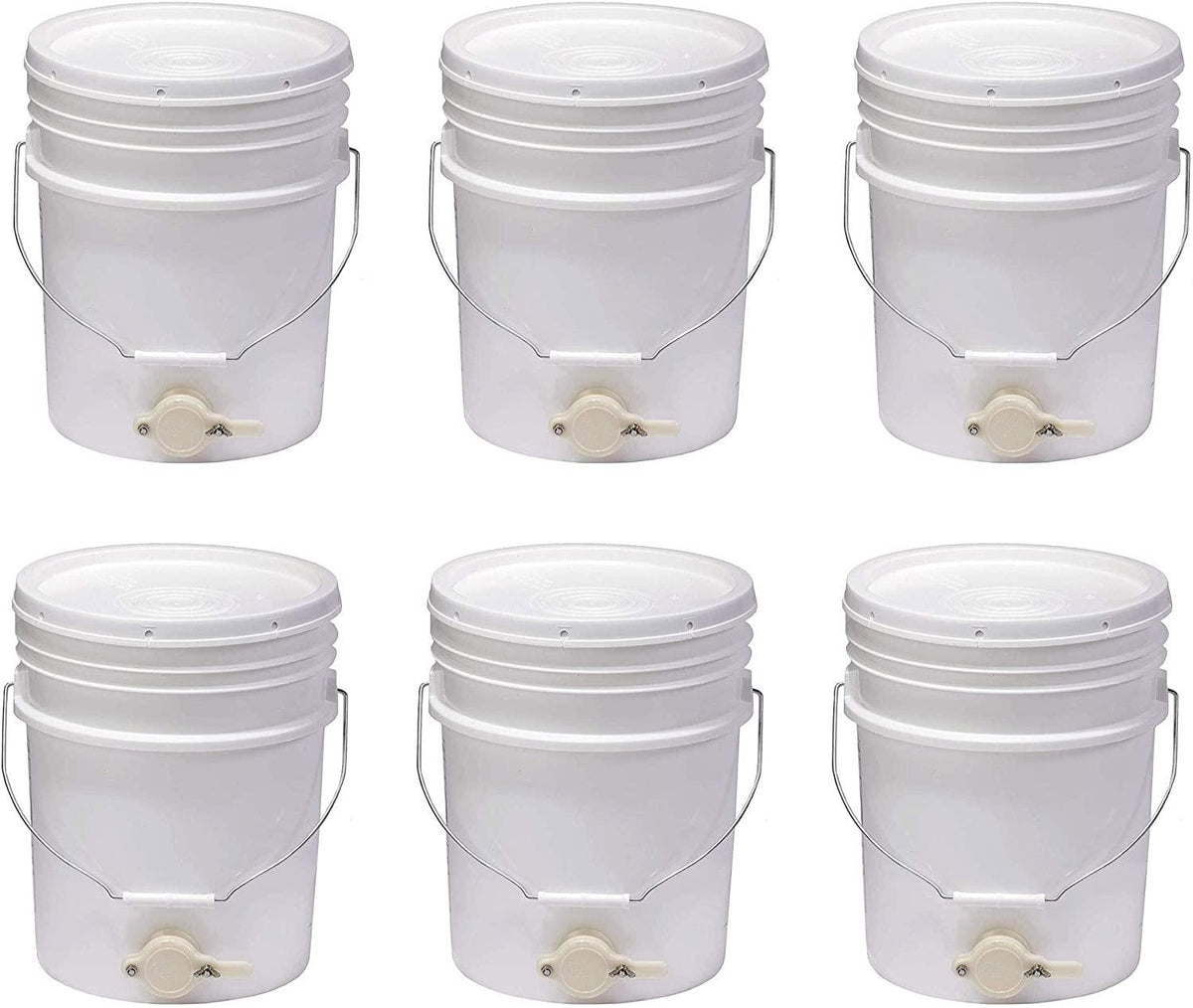 little giant bkt5 plastic honey extractor bucket with honey gate tool for beekeeping harvesting, 5 gallon (6 pack)