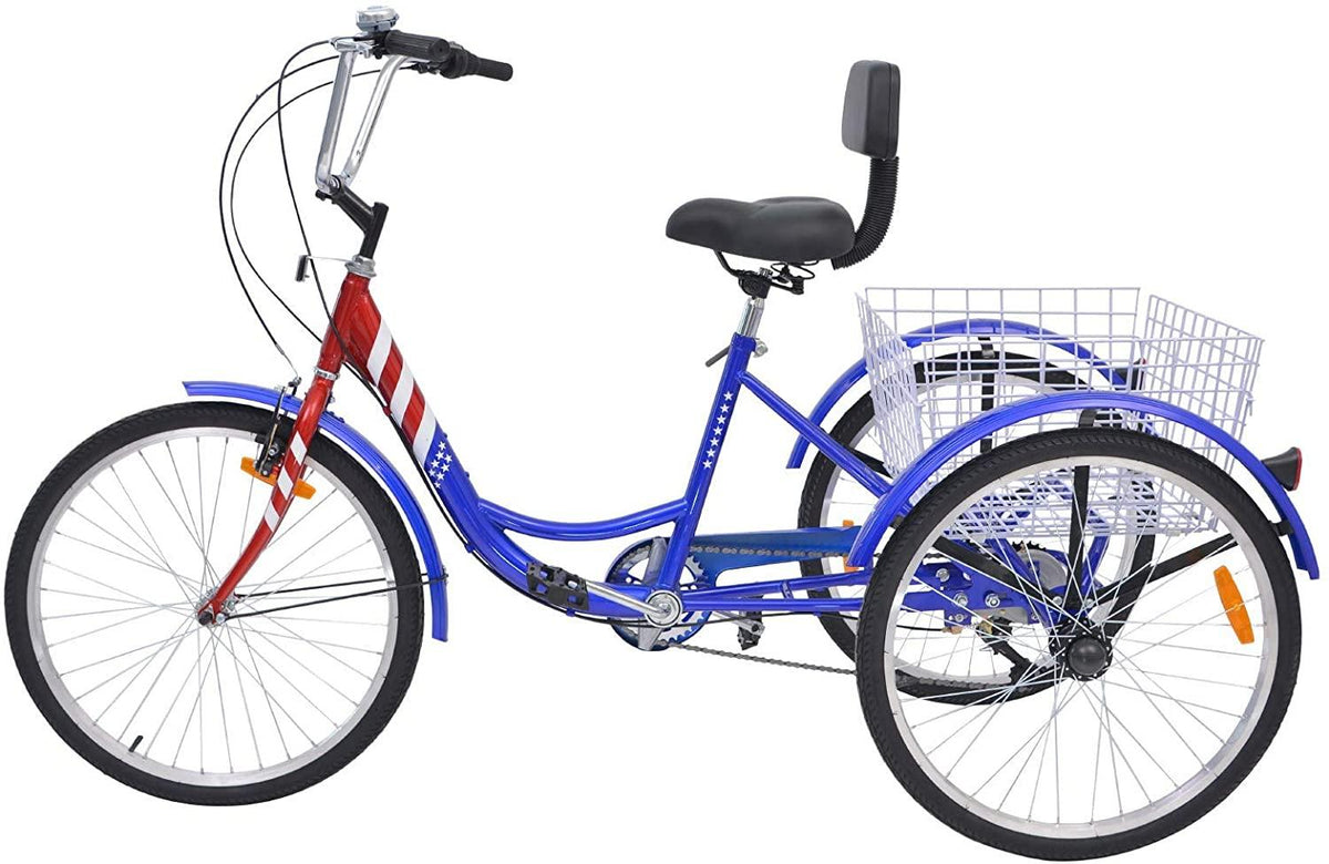 ABORON Adults Tricycle, 20/24/26 Inch 7 Speed Cruiser Trike, 3 Wheels Bike with LarBasket for Shopping Picnic Outdoor Sports Men Women