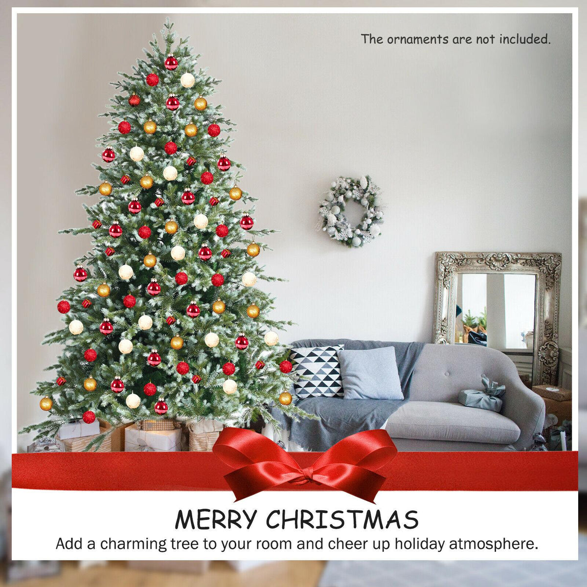 8ft Hinged Artificial Christmas Spruce Tree w/ 1658 Mixed PE &amp; PVC Tips