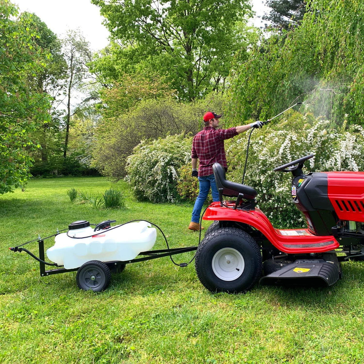 brinly st-152bh-a self-storing tow behind lawn and garden sprayer with collapsible boom, 15-gallon