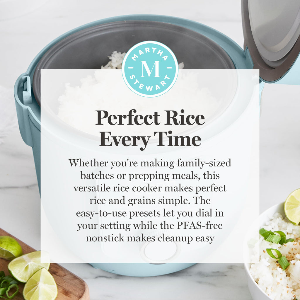 Rice Cooker, 4 Cup (Uncooked) / 8 Cup (Cooked), Ceramic Non-Stick Removable Pot, Keep Warm, Measure Markings, Steam Basket, Brown & Sushi Rice,  Cook, Quinoa, Grains, Oats, Sky Blue