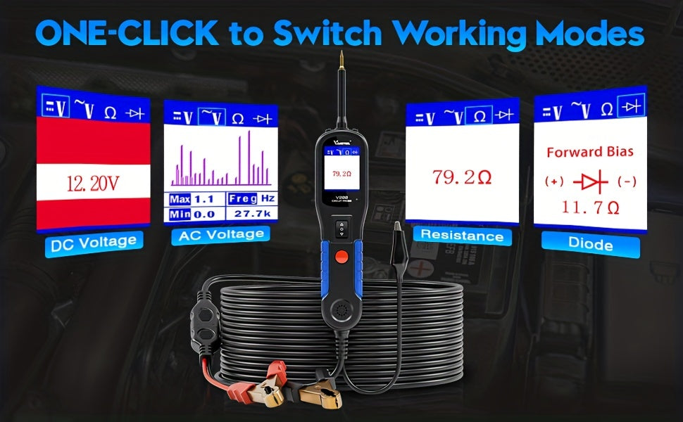 V200 Automotive Circuit Probe Teste, AC Voltage, DC Voltage, Diode Test, Resistance Check, Electrical System Test Tool, Power Circuit Tester