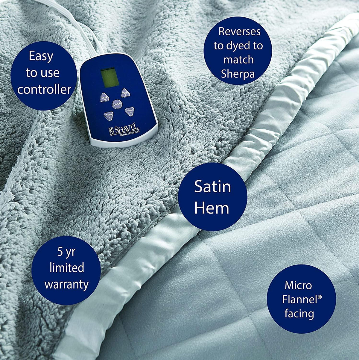 Twin-Size Heated Electric Blanket with Sherpa, Machine Wash &amp; Dry, Timer &amp; Safety Shutoff, 84Lx62W, Sand