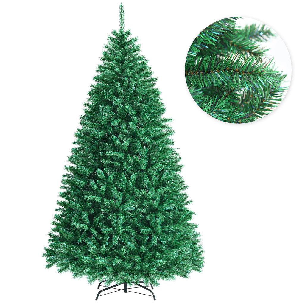 Costway 8ft Iridescent Tinsel Artificial Christmas Tree Green w/1704 Branch Tips