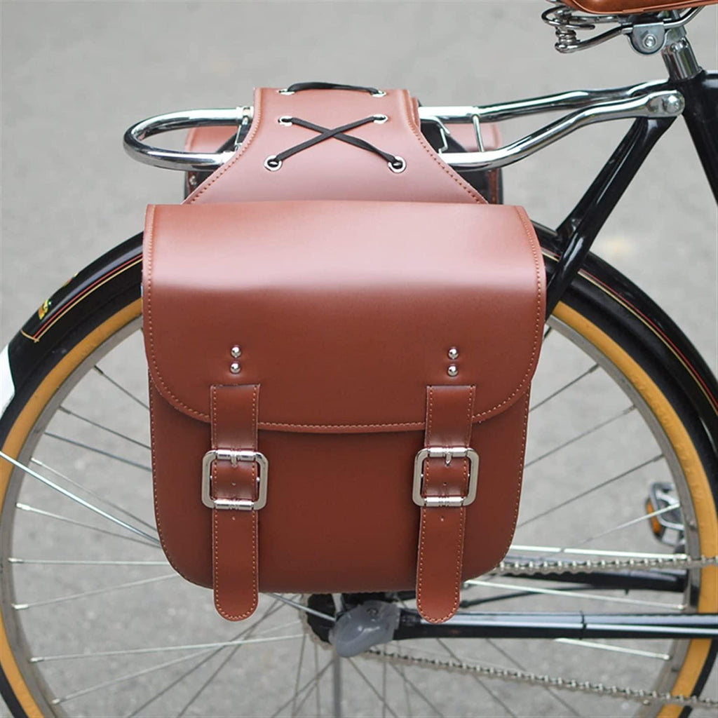 YINGTAO22-SHOP Bike Pack Retro Bicycle Rear Seat Bag Mountain Bike Travel Bag PU Leather Saddle Rack Bag Durable Retro Bicycle Accessories, Brown/Black Handlebar Bag (Color : Brown)