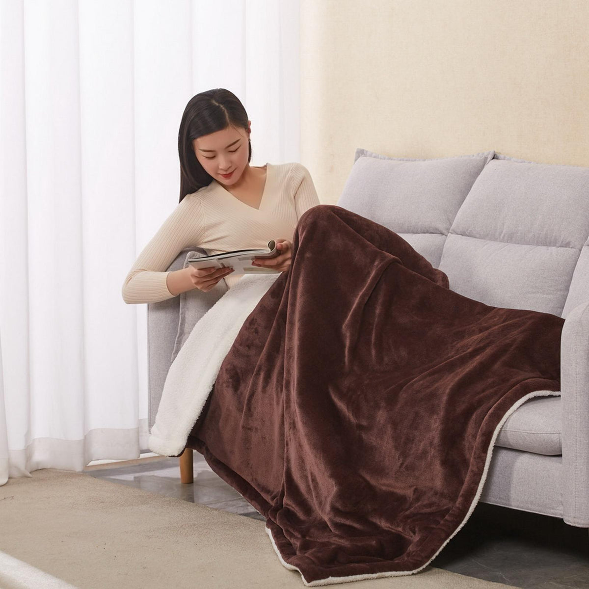 Electric Blanket Adjustable Temperature Fast Heating-up Plush Heating Flannel Throw Blanket Bedroom Bedding for Cold Weather
