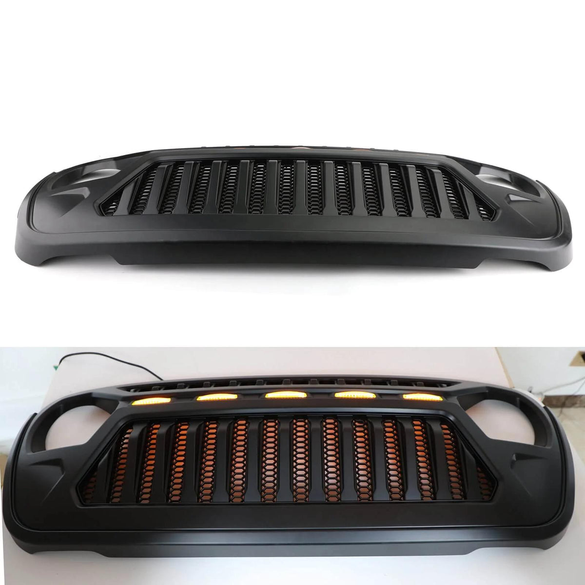 2018-2023 Wrangler JL Front Bumper Grille Grill With 5 LED Amber Light Generic