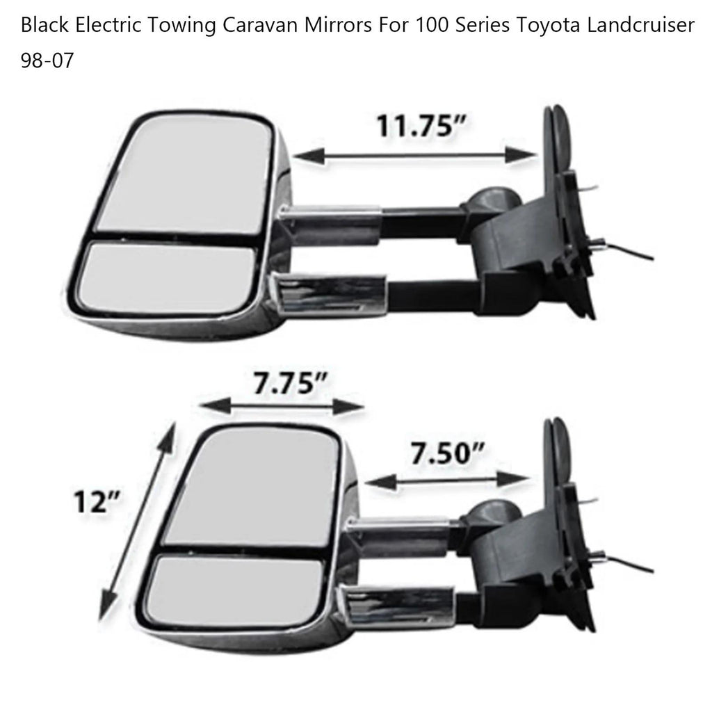 Black Electric Towing Caravan Mirrors For 100 Series Toyota Landcruiser 98-07 Generic