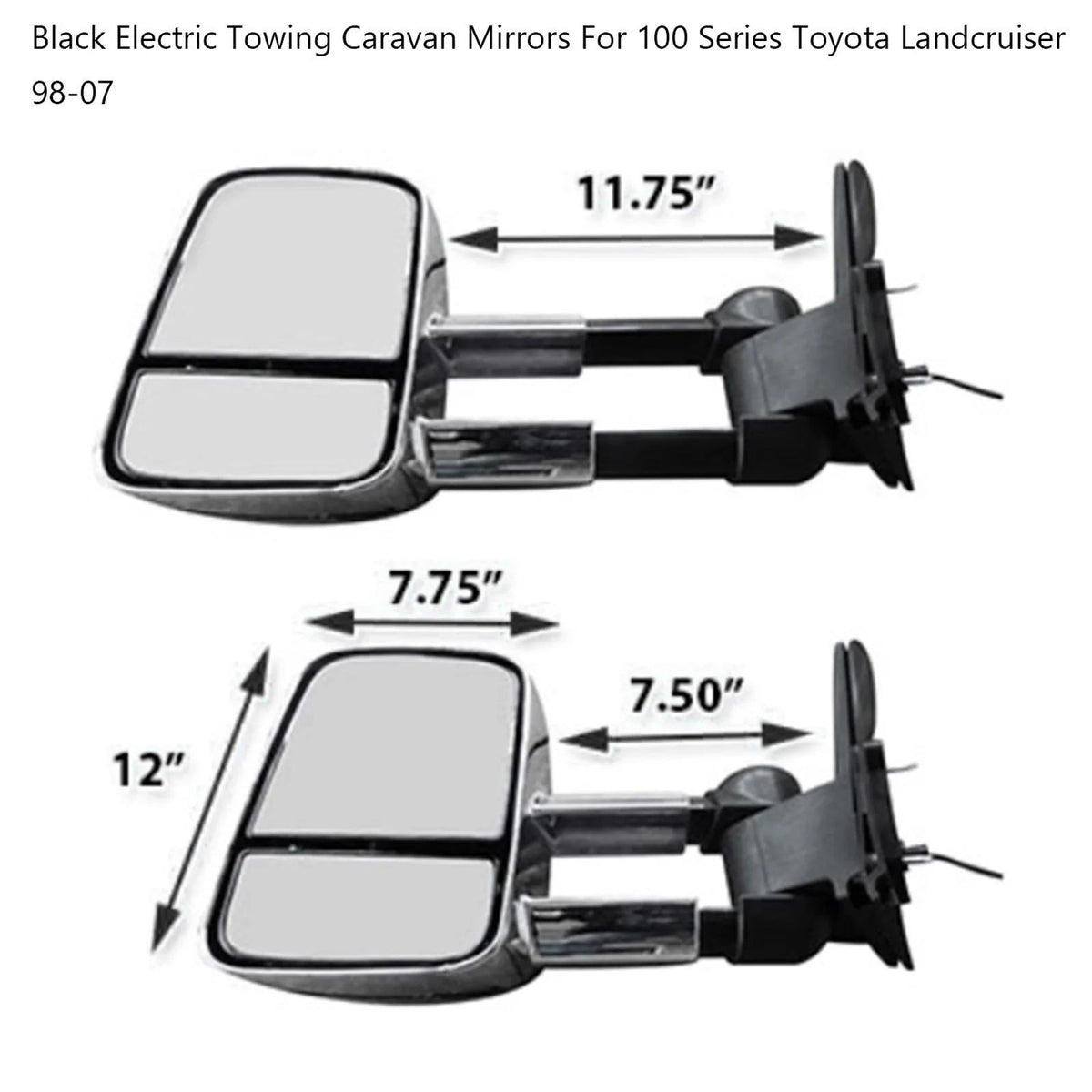 Black Electric Towing Caravan Mirrors For 100 Series Toyota Landcruiser 98-07 Generic