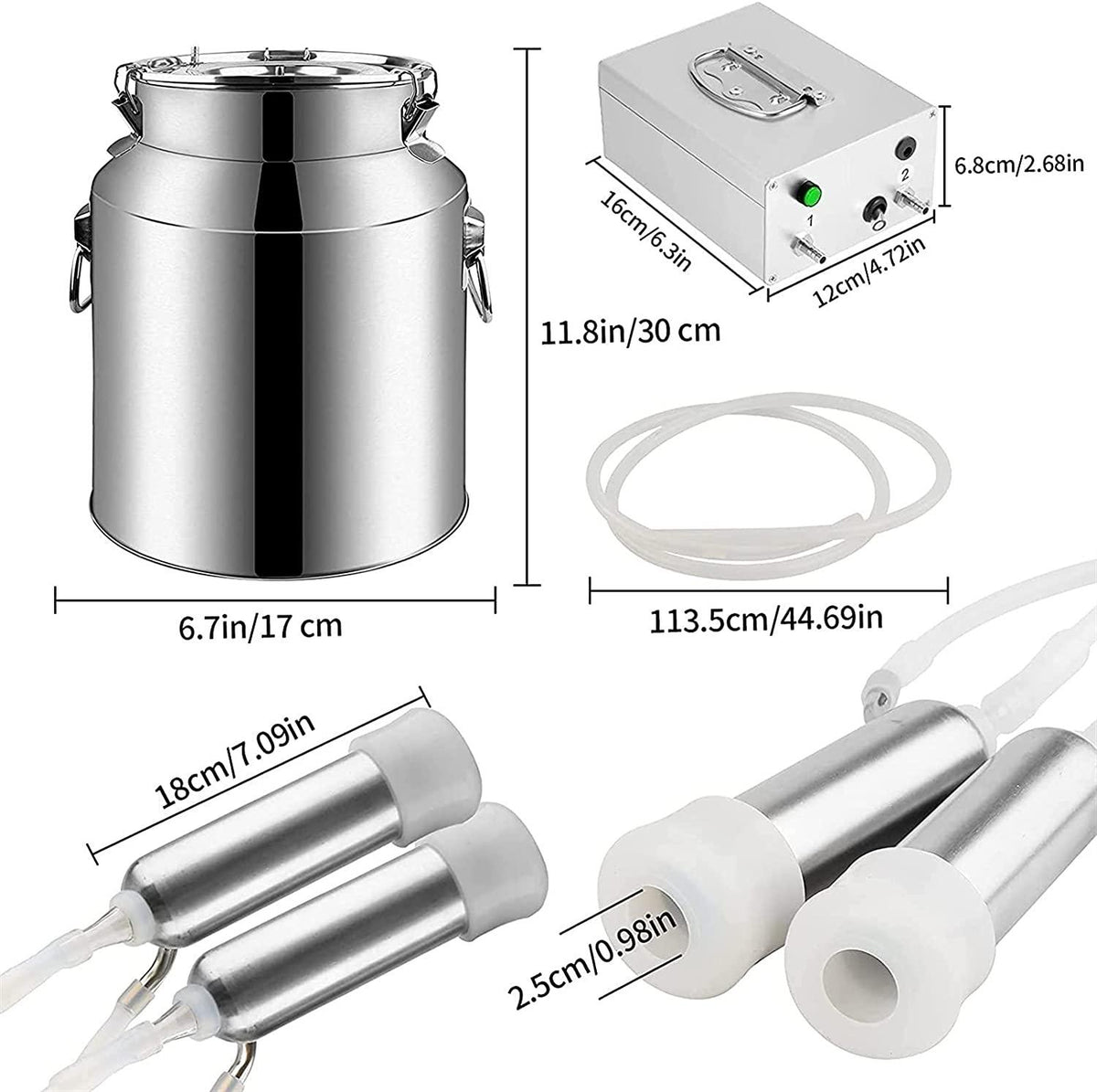 xiuli electric portable milking machine for cows, impulse milking supplies vacuum pump milker with 7l stainless steel milker livestock household domestic farm milking device
