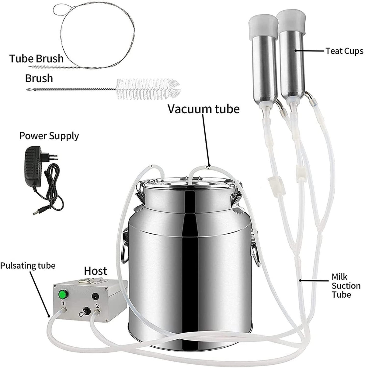 xiuli electric portable milking machine for cows, impulse milking supplies vacuum pump milker with 7l stainless steel milker livestock household domestic farm milking device