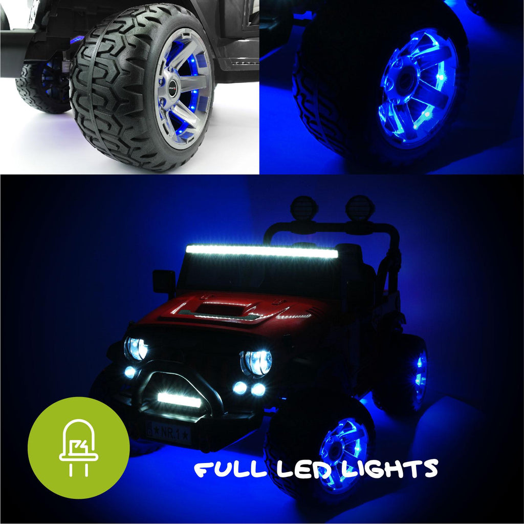 2023 Two Seater Ride On Kid's Truck 12V Power Children's Electric Car Motorized Cars for Kids w/ Remote, LarCapacity Battery, 3 Speeds, LED Lights, Leather Seat