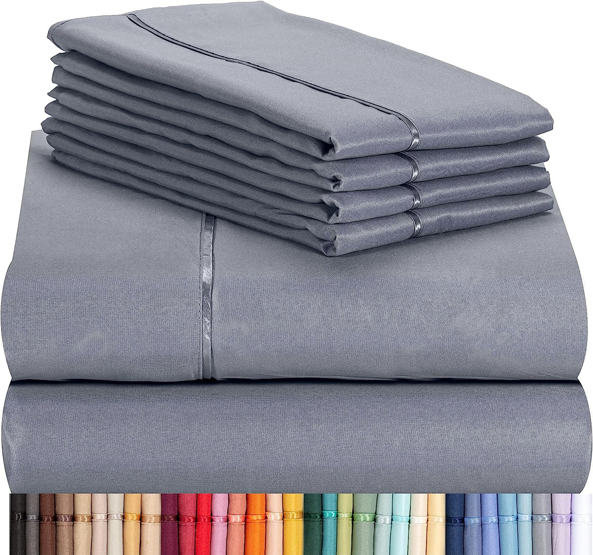 LuxClub 7 PC Split King Sheet Set Bamboo Sheets Deep Pockets 18" Eco Friendly Wrinkle Free Cooling Sheets Machine Washable Hotel Bedding Silky Soft - Light Grey Split King