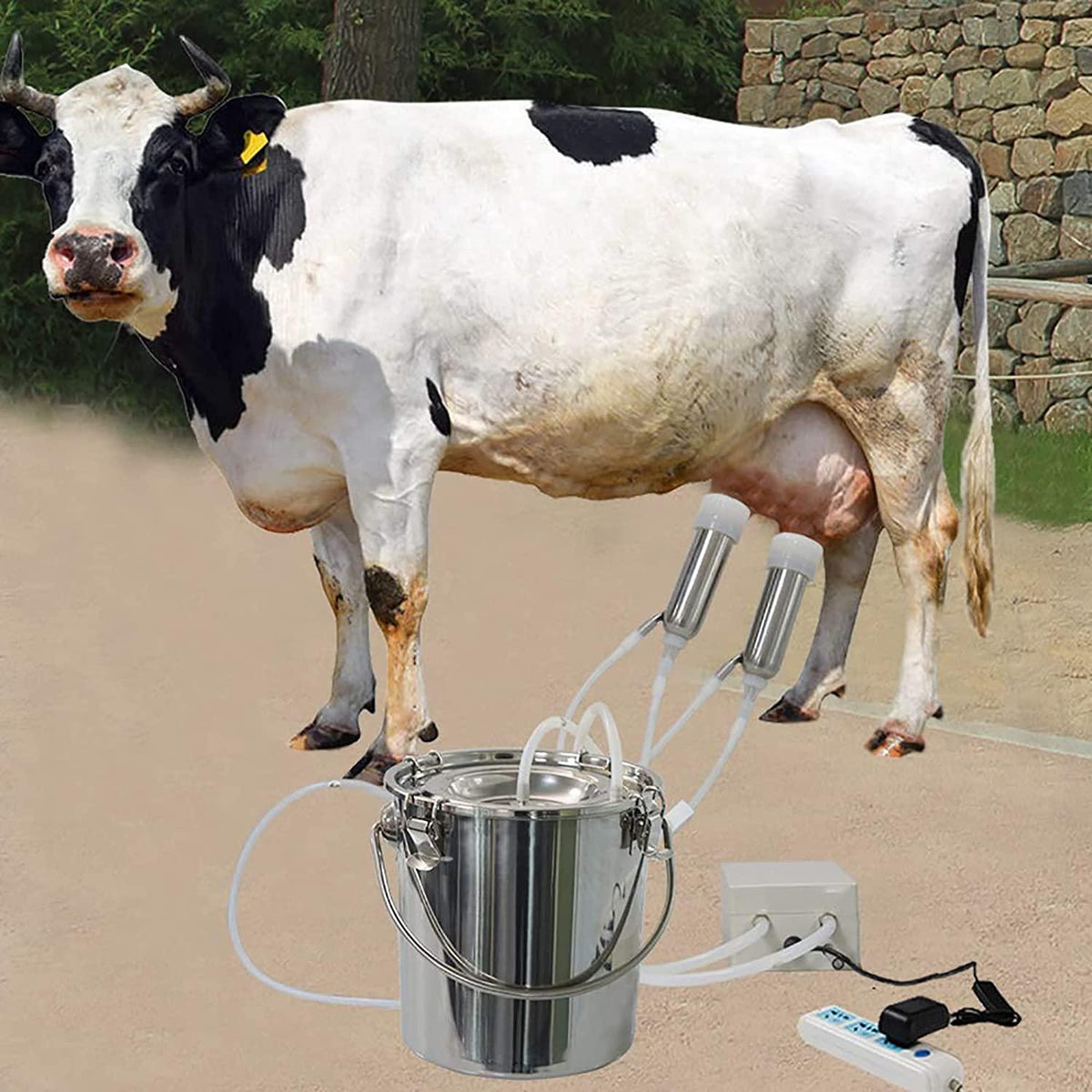 huidazhou pulsation vacuum pump cow milker, cow milking machine electric, automatic portable livestock milking equipment, stainless steel milker livestock household domestic farm milking device,14l