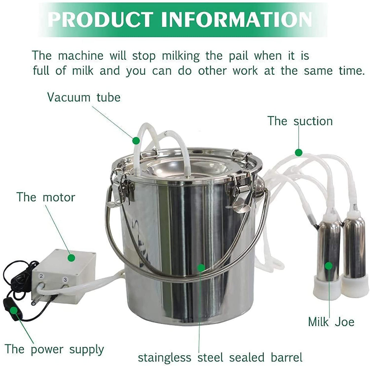 huidazhou cow milking machine electric, pulsation vacuum pump cow milker, automatic portable livestock milking equipment, stainless steel milker livestock household domestic farm milking device,7l