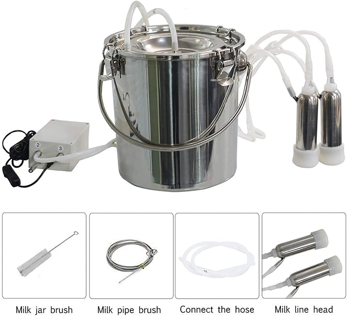huidazhou pulsation vacuum pump cow milker, cow milking machine electric, automatic portable livestock milking equipment, stainless steel milker livestock household domestic farm milking device,14l