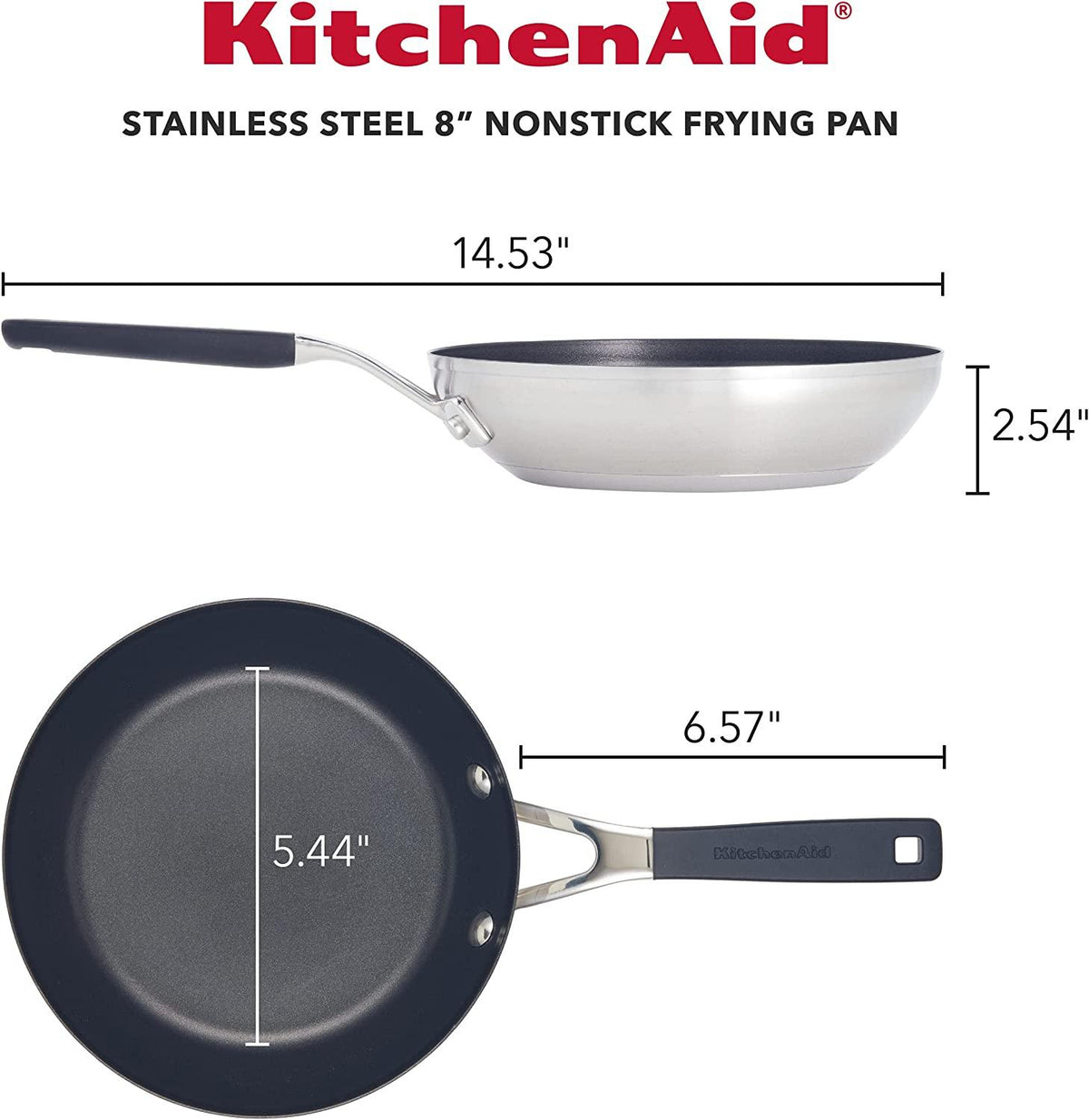 KitchenAid Stainless Steel Nonstick Frying Pan/Skillet, 8 Inch, Brushed Stainless Steel