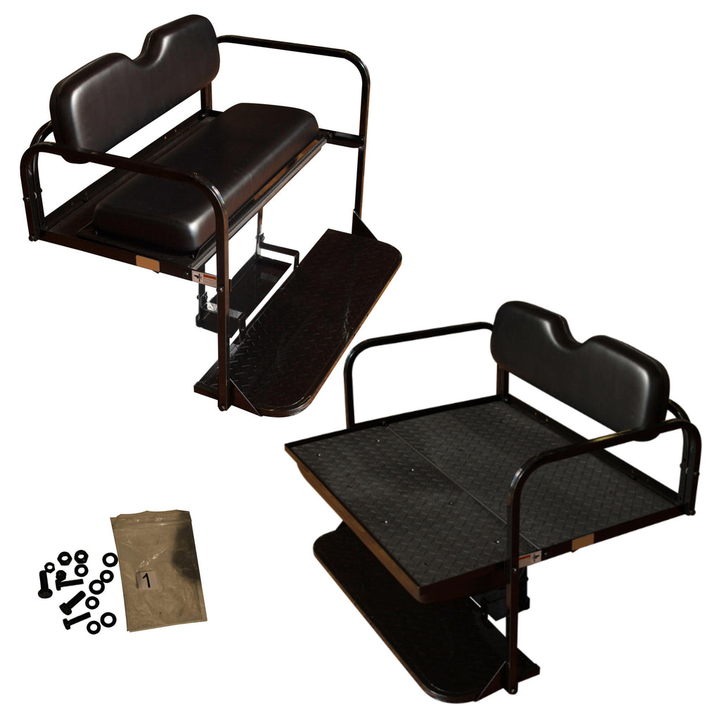 Club Car Precedent Golf Cart Flip Folding Rear Back Seat Kit - Black Cushions