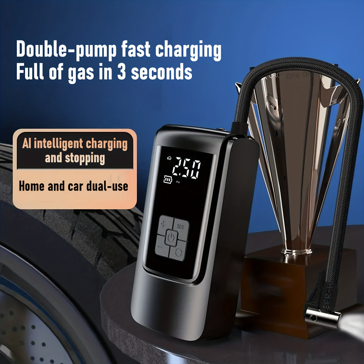 Portable 12V 150psi Car Air Compressor Inflator Pump: Inflate Car, Motorcycle & Bicycle Tires Instantly!